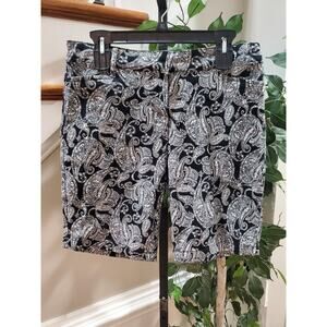 Basic Editions Women's Black & White Paisley Cotton Walking Casual Short Size S